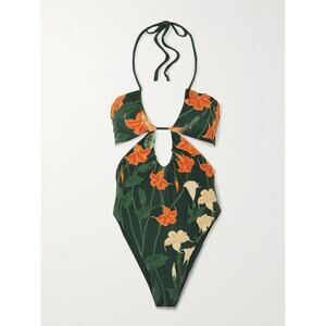 Agua By Agua Bendita Majorana Cutout Floral-print Recycled Swimsuit Green - S